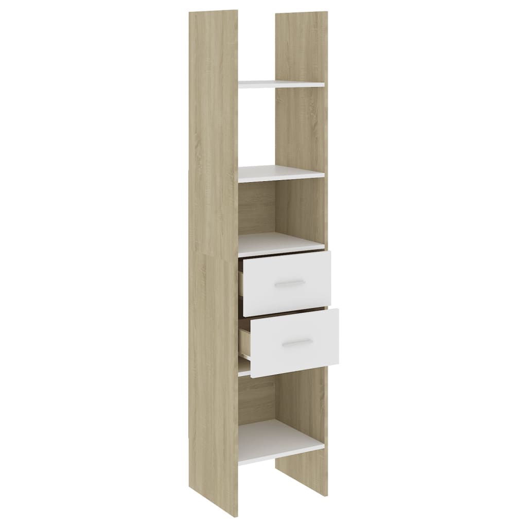 Book Cabinet White and Sonoma Oak 40x35x180 cm Engineered Wood