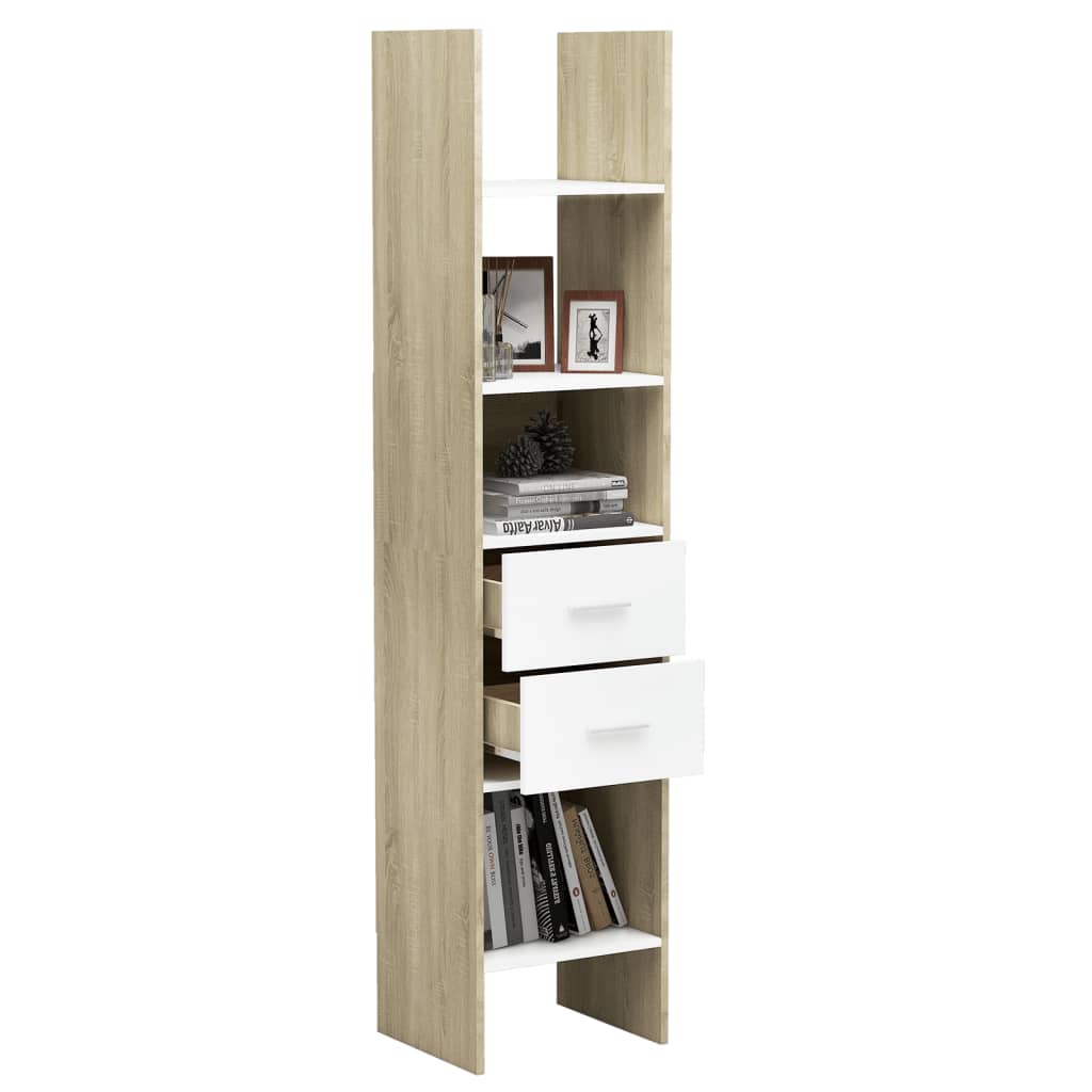 Book Cabinet White and Sonoma Oak 40x35x180 cm Engineered Wood