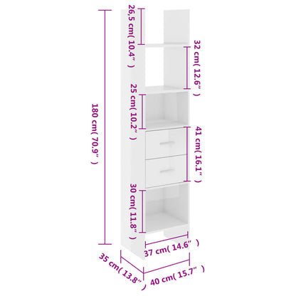 Book Cabinet High Gloss White 40x35x180 cm Engineered Wood