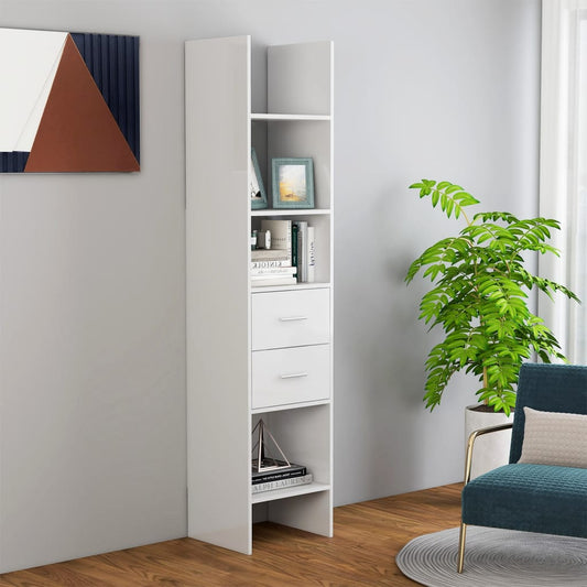 Book Cabinet High Gloss White 40x35x180 cm Engineered Wood