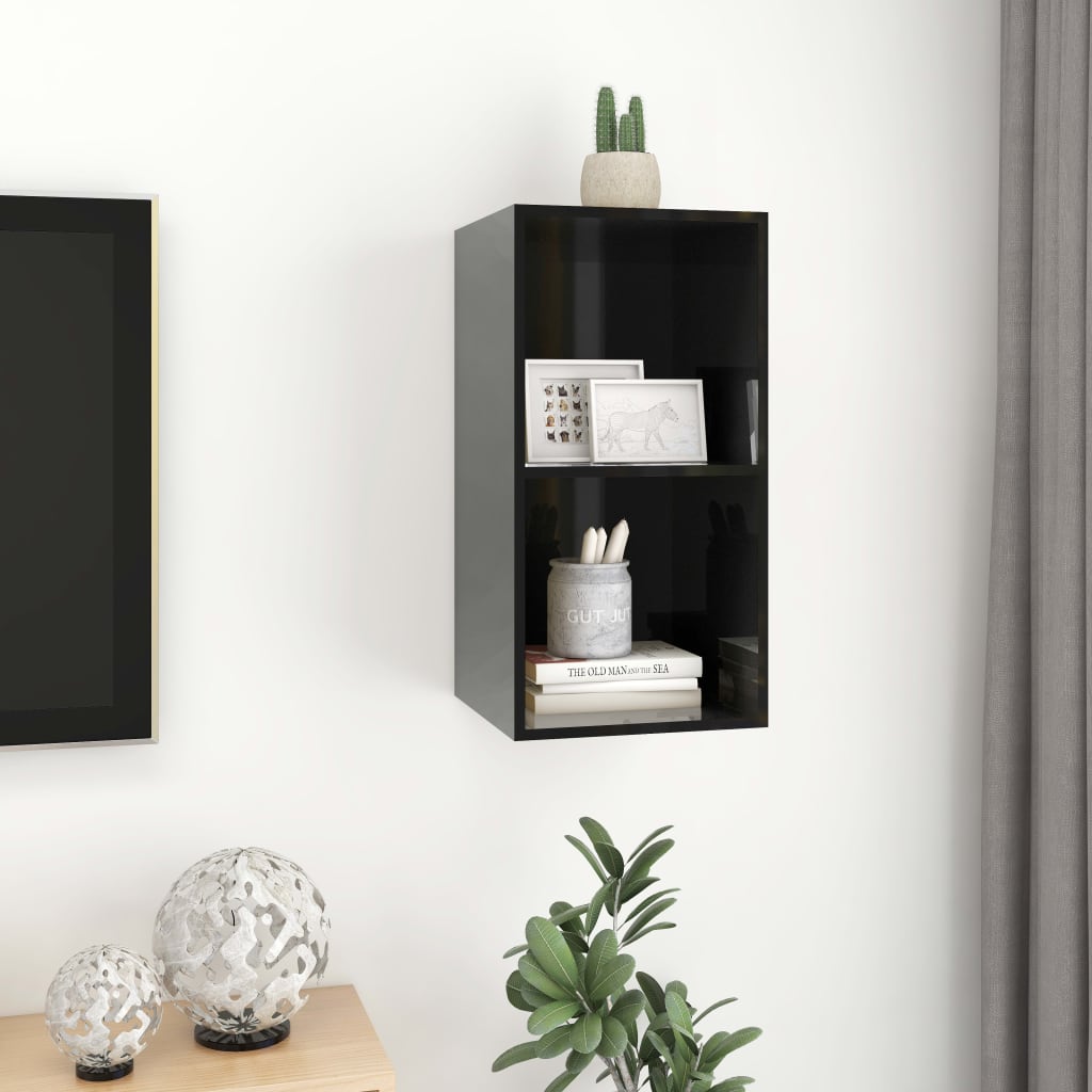 Wall-mounted TV Cabinet High Gloss Black 37x37x72 cm Engineered Wood