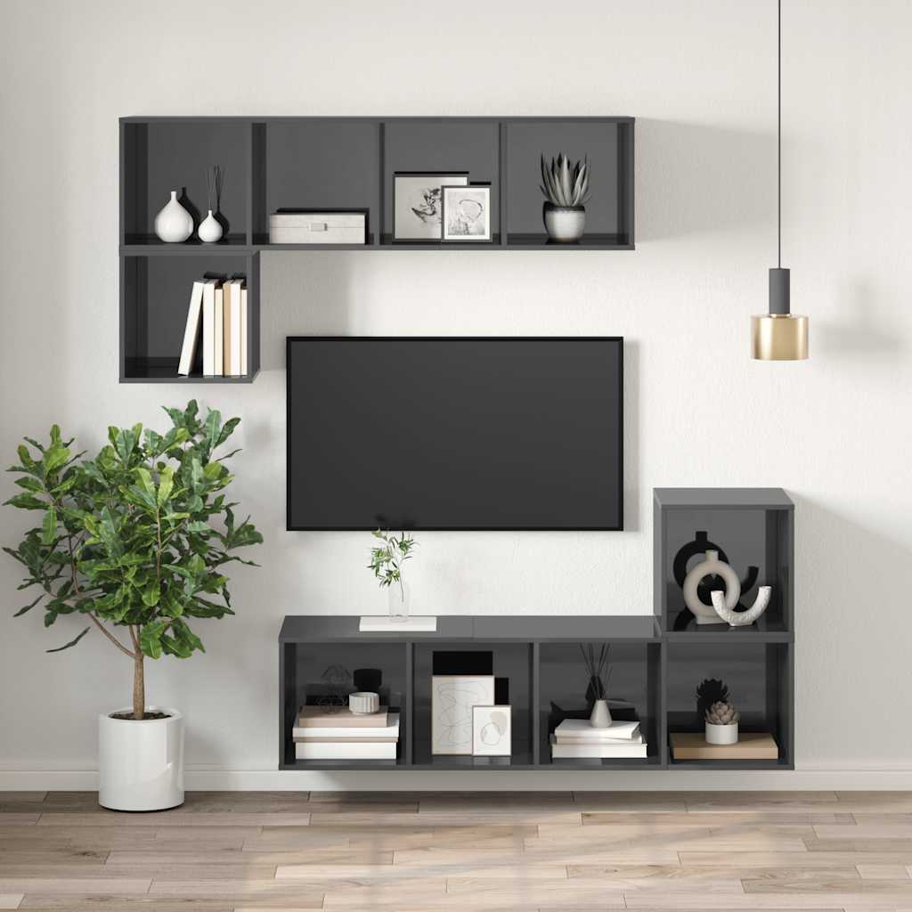 Wall-mounted TV Cabinet High Gloss Grey 37x37x142.5 cm Engineered Wood