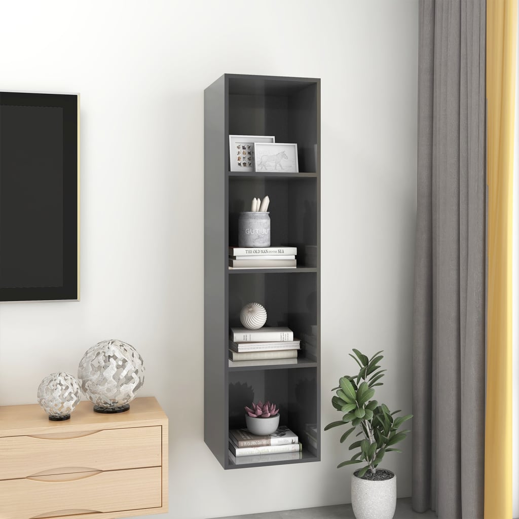 Wall-mounted TV Cabinet High Gloss Grey 37x37x142.5 cm Engineered Wood