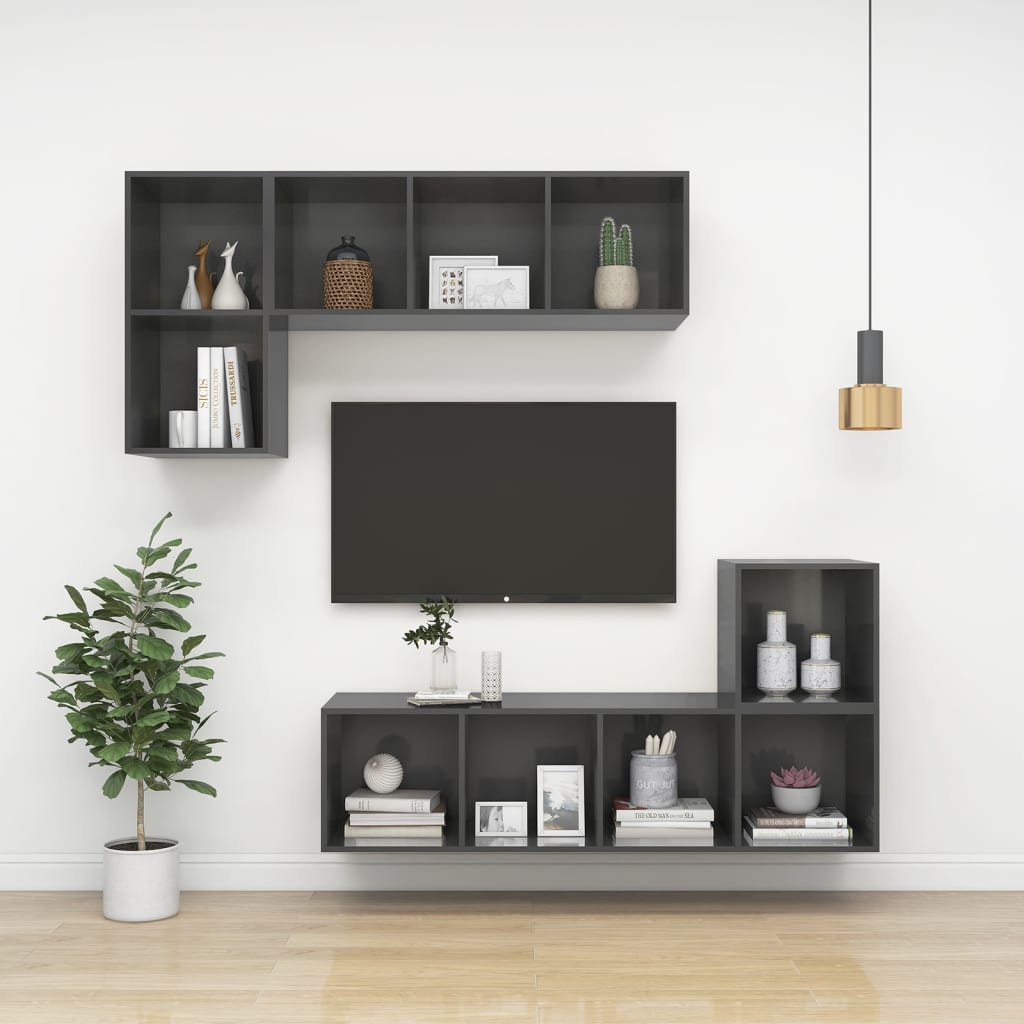 Wall-mounted TV Cabinet High Gloss Grey 37x37x142.5 cm Engineered Wood