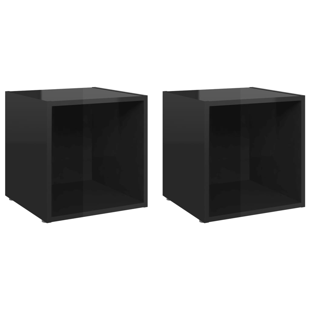 TV Cabinets 2 pcs High Gloss Black 37x35x37 cm Engineered Wood