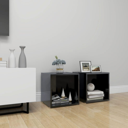 TV Cabinets 2 pcs High Gloss Black 37x35x37 cm Engineered Wood