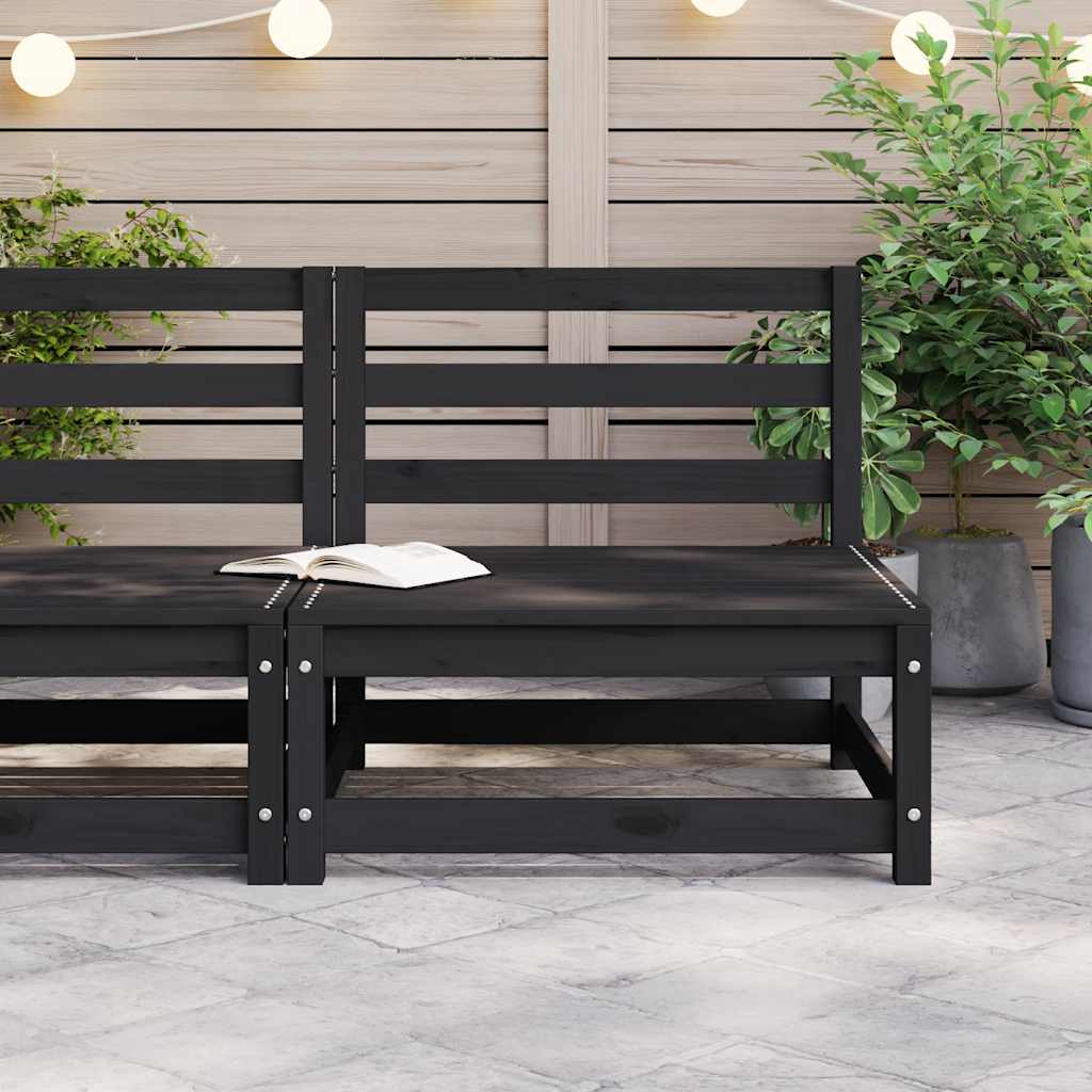 Garden Middle Sofa Black Solid Wood Pine