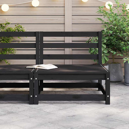Garden Middle Sofa Black Solid Wood Pine