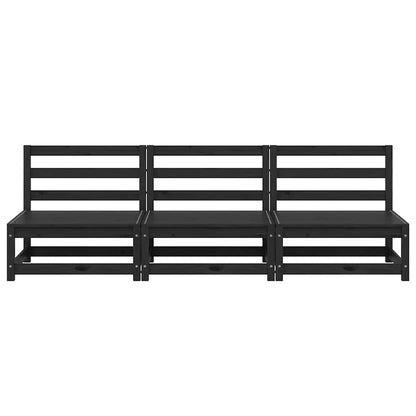 Garden Middle Sofas 3 pcs Black Solid Wood Pine