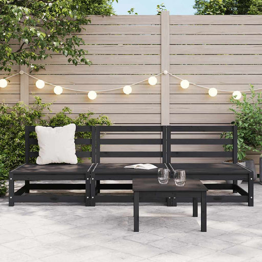 Garden Middle Sofas 3 pcs Black Solid Wood Pine