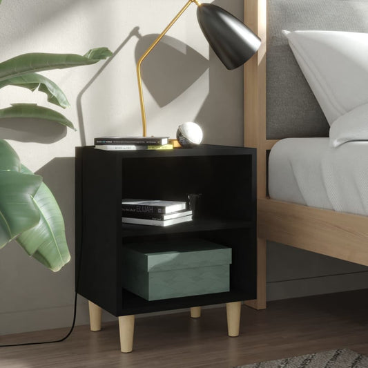 Bed Cabinet with Solid Wood Legs Black 40x30x50 cm