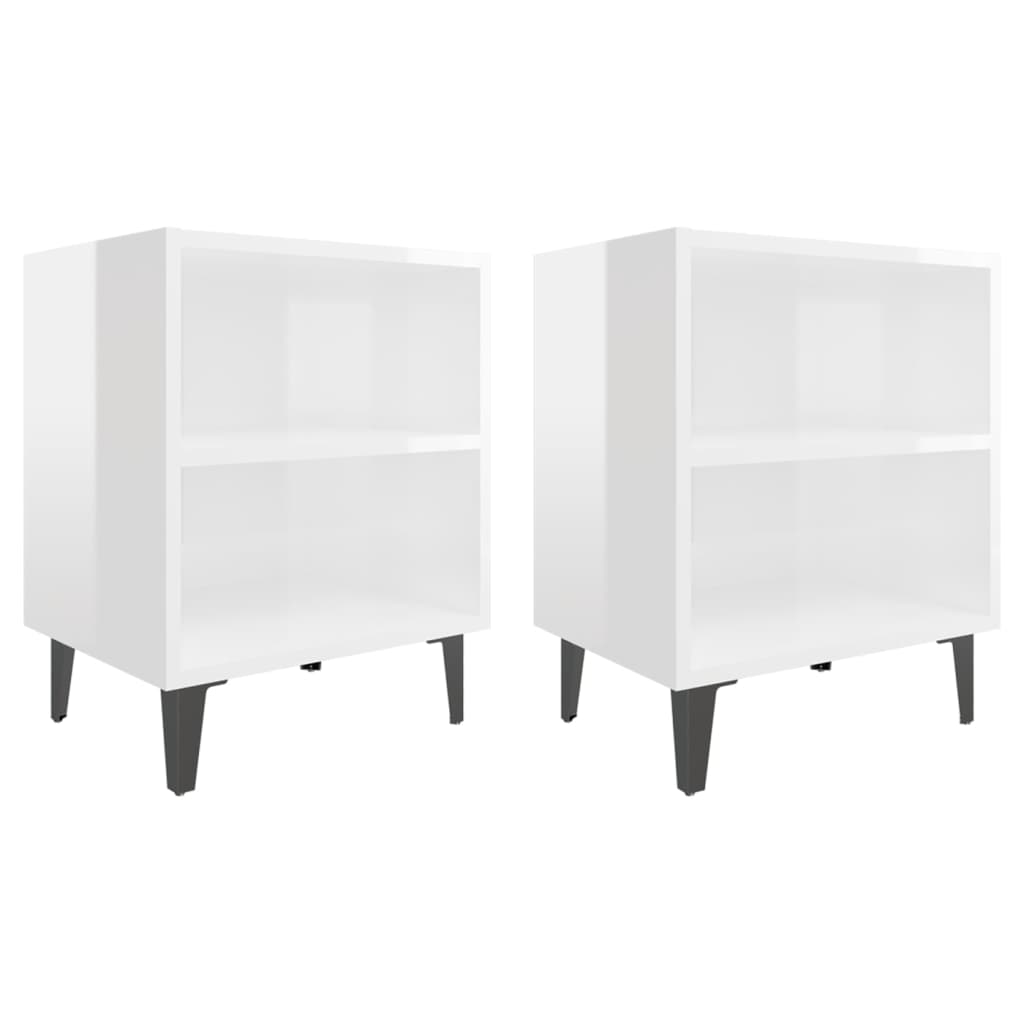 Bed Cabinets with Metal Legs 2 pcs High Gloss White 40x30x50 cm