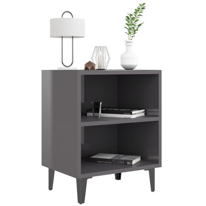 Bed Cabinet with Metal Legs High Gloss Grey 40x30x50 cm