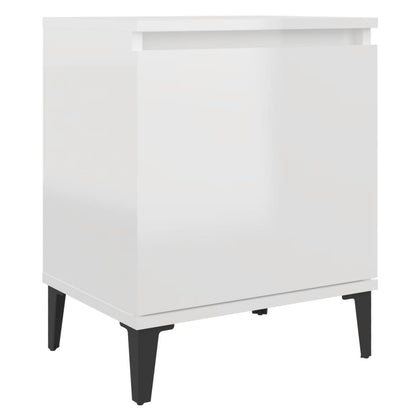 Bed Cabinet with Metal Legs High Gloss White 40x30x50 cm