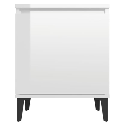 Bed Cabinet with Metal Legs High Gloss White 40x30x50 cm