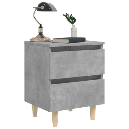 Bed Cabinet with Solid Pinewood Legs Concrete Grey 40x35x50 cm