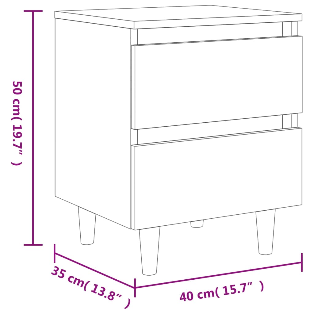 Bed Cabinet with Solid Pinewood Legs Concrete Grey 40x35x50 cm