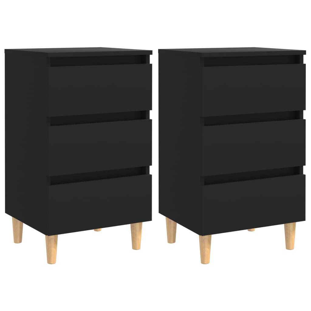 Bed Cabinets with Solid Wood Legs 2 pcs Black 40x35x69 cm