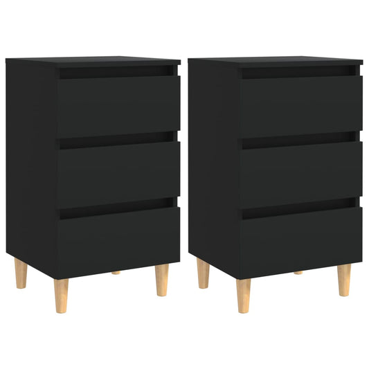 Bed Cabinets with Solid Wood Legs 2 pcs Black 40x35x69 cm