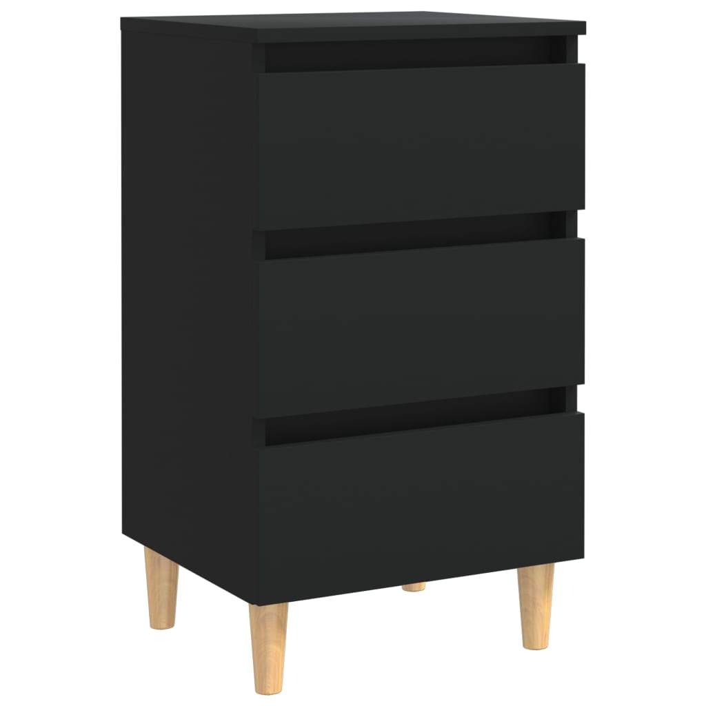 Bed Cabinets with Solid Wood Legs 2 pcs Black 40x35x69 cm