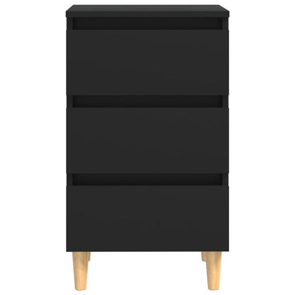 Bed Cabinets with Solid Wood Legs 2 pcs Black 40x35x69 cm