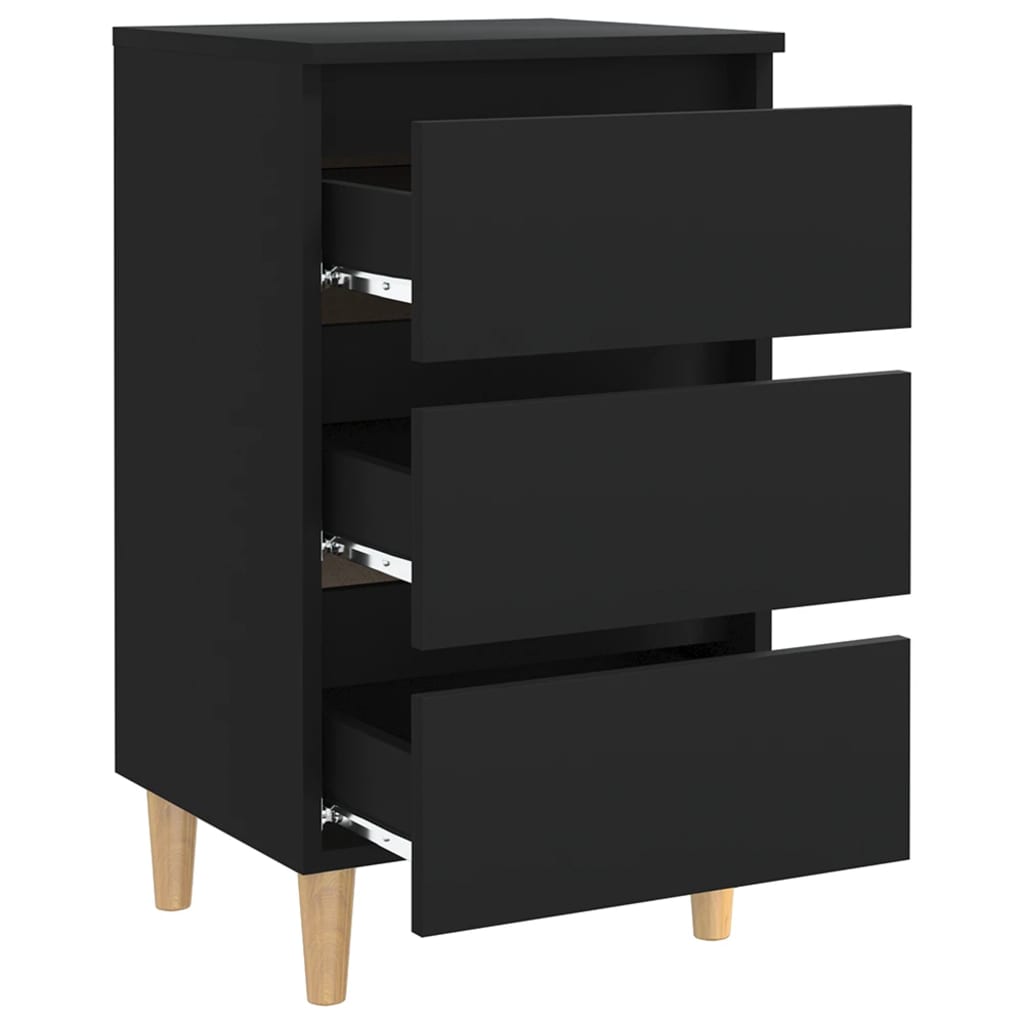 Bed Cabinets with Solid Wood Legs 2 pcs Black 40x35x69 cm