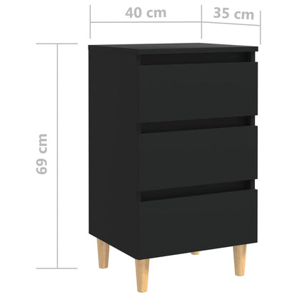 Bed Cabinets with Solid Wood Legs 2 pcs Black 40x35x69 cm