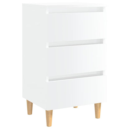 Bed Cabinet with Solid Wood Legs High Gloss White 40x35x69 cm