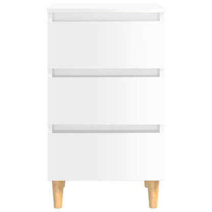 Bed Cabinet with Solid Wood Legs High Gloss White 40x35x69 cm