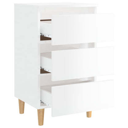 Bed Cabinet with Solid Wood Legs High Gloss White 40x35x69 cm