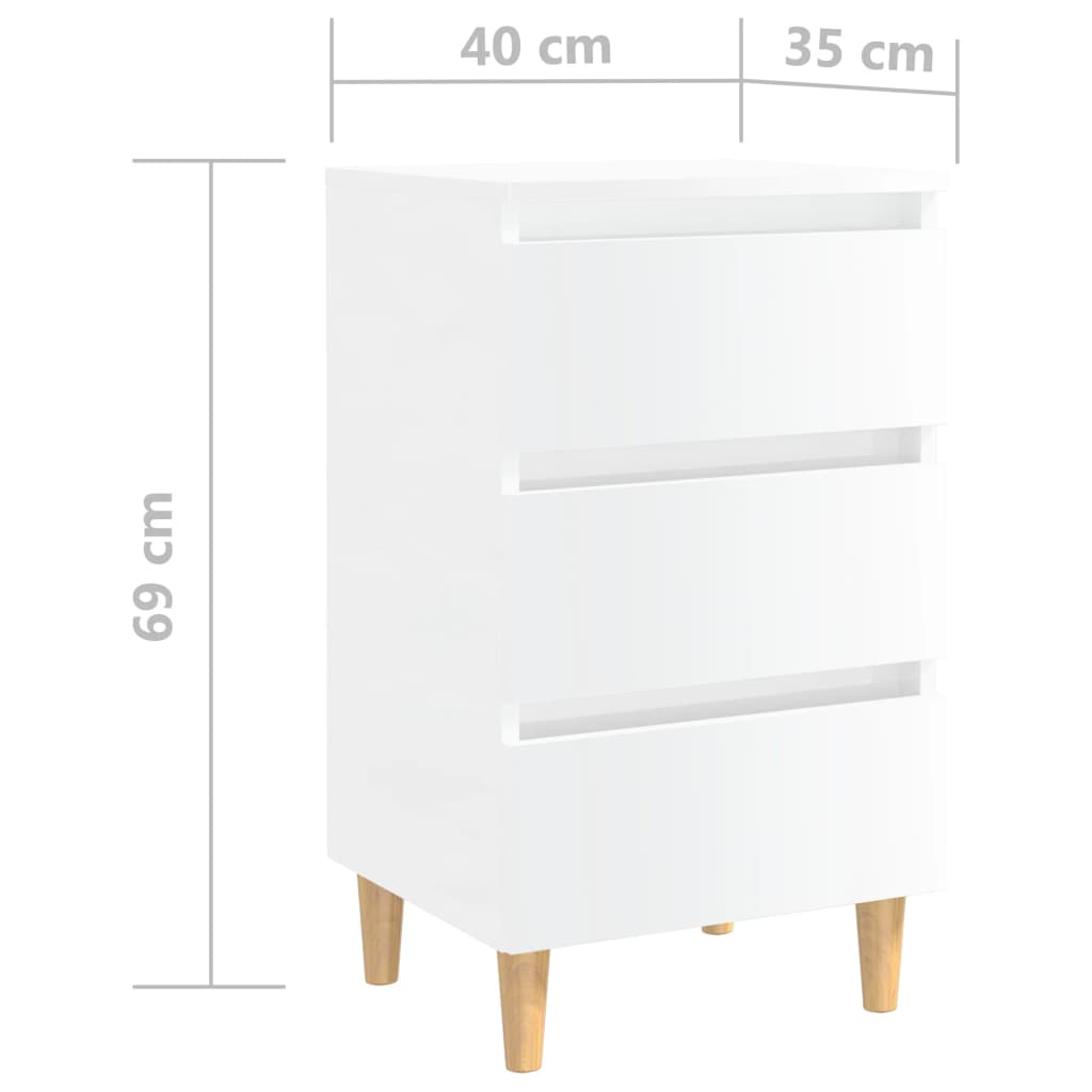 Bed Cabinet with Solid Wood Legs High Gloss White 40x35x69 cm