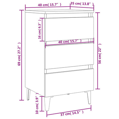 Bed Cabinet with Metal Legs Sonoma Oak 40x35x69 cm