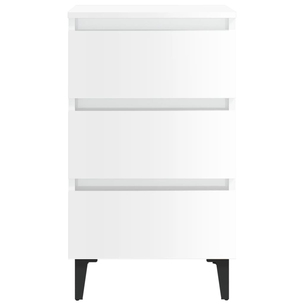 Bed Cabinet with Metal Legs High Gloss White 40x35x69 cm