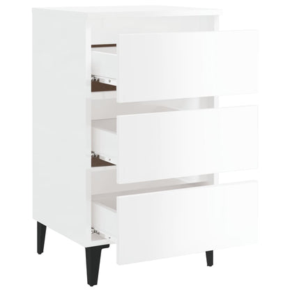 Bed Cabinet with Metal Legs High Gloss White 40x35x69 cm