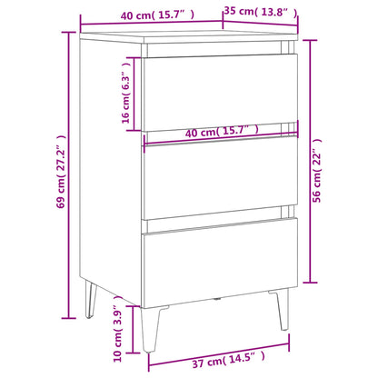 Bed Cabinet with Metal Legs High Gloss White 40x35x69 cm