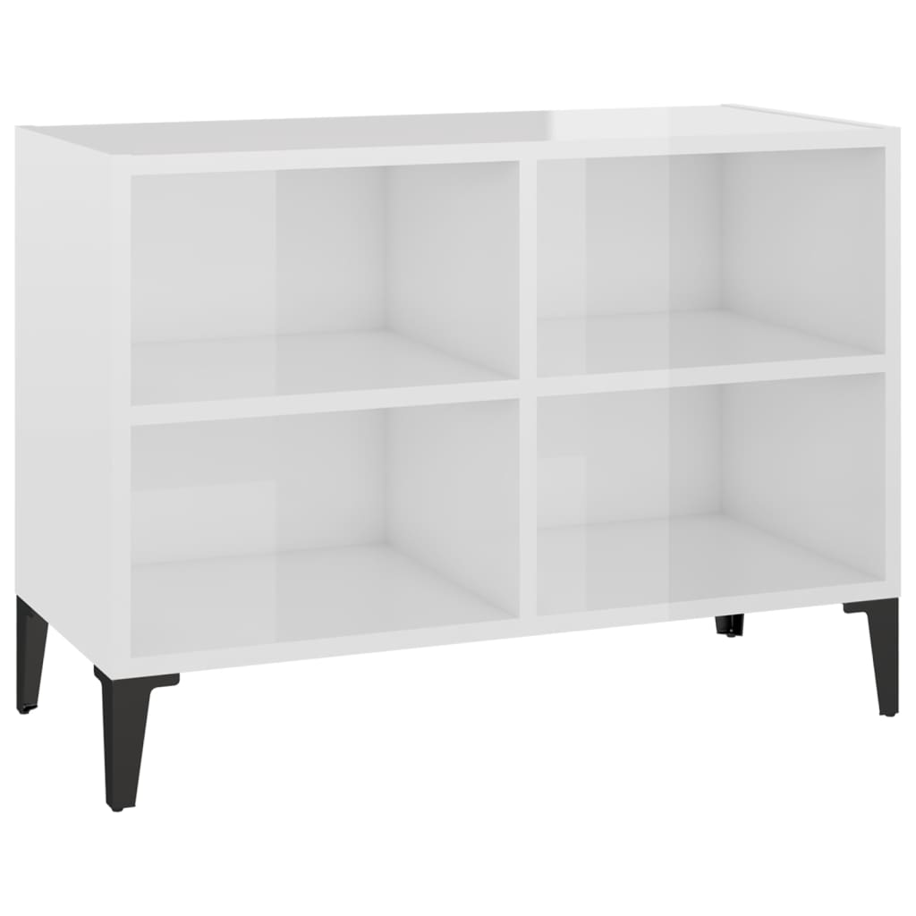 TV Cabinet with Metal Legs High Gloss White 69.5x30x50 cm