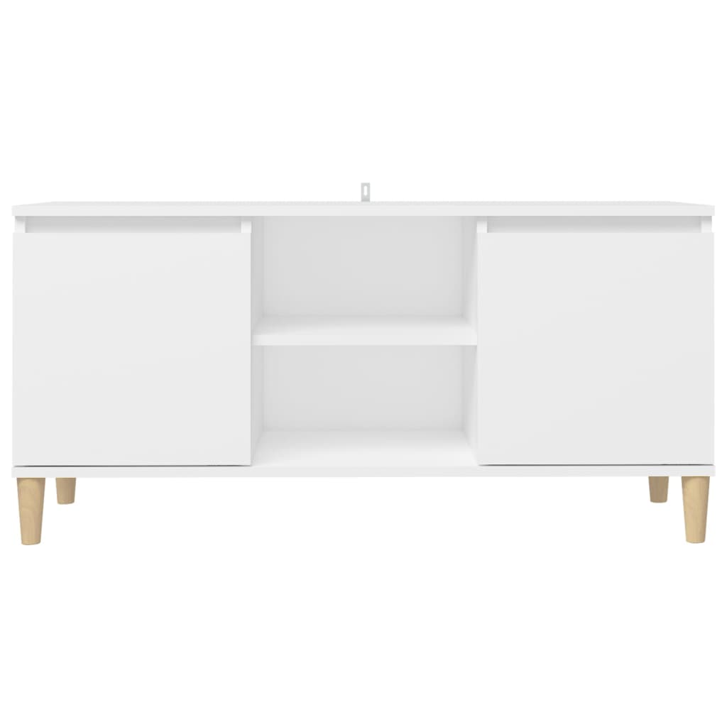 TV Cabinet with Solid Wood Legs White 103.5x35x50 cm