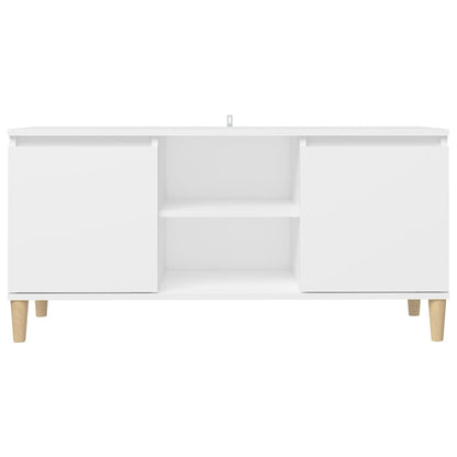 TV Cabinet with Solid Wood Legs White 103.5x35x50 cm