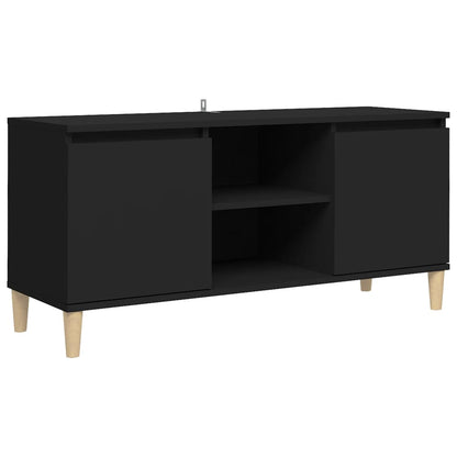 TV Cabinet with Solid Wood Legs Black 103.5x35x50 cm