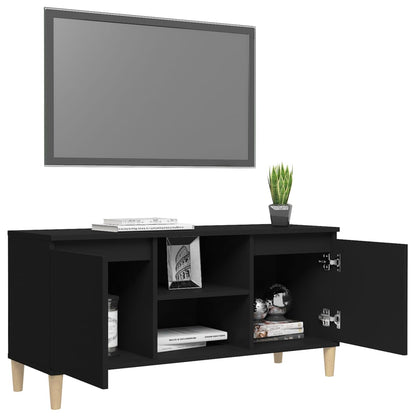 TV Cabinet with Solid Wood Legs Black 103.5x35x50 cm