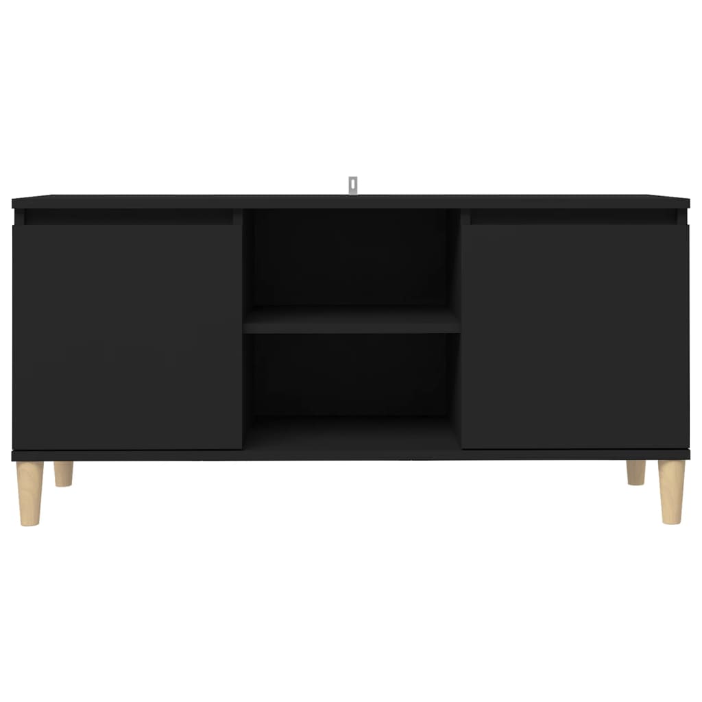 TV Cabinet with Solid Wood Legs Black 103.5x35x50 cm