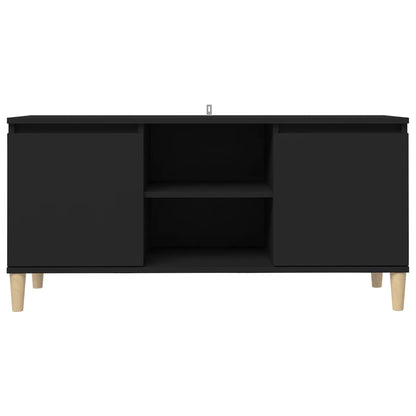 TV Cabinet with Solid Wood Legs Black 103.5x35x50 cm