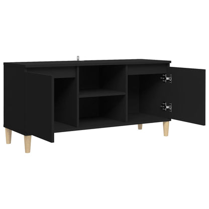 TV Cabinet with Solid Wood Legs Black 103.5x35x50 cm