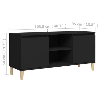 TV Cabinet with Solid Wood Legs Black 103.5x35x50 cm