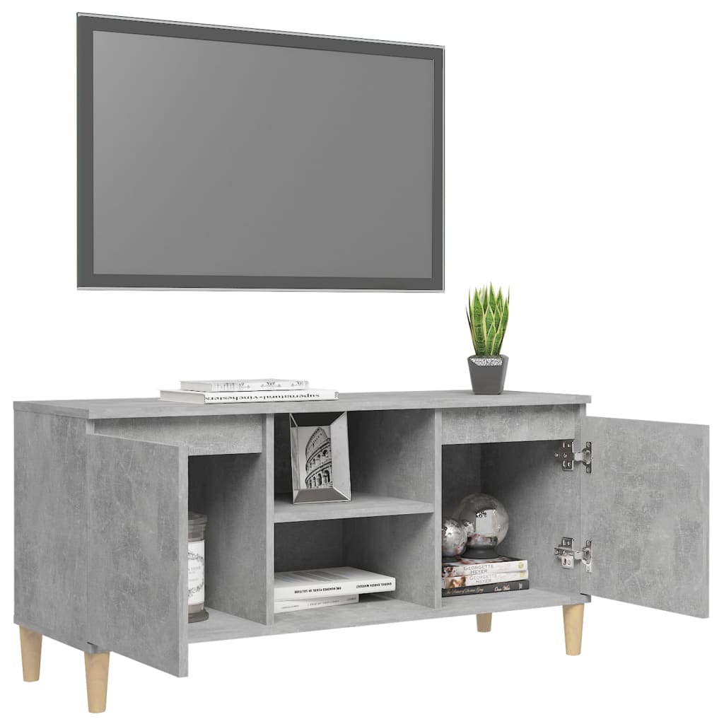 TV Cabinet with Solid Wood Legs Concrete Grey 103.5x35x50 cm