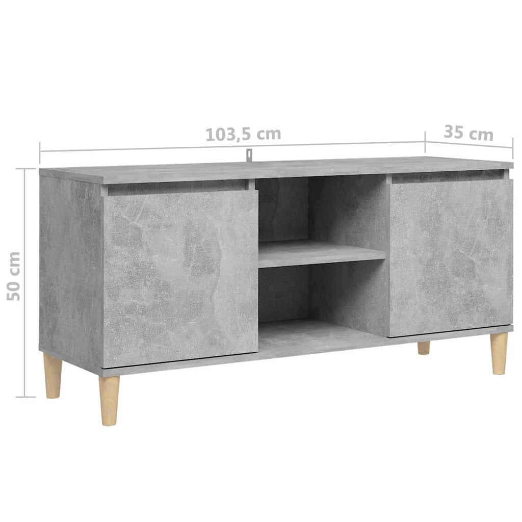 TV Cabinet with Solid Wood Legs Concrete Grey 103.5x35x50 cm