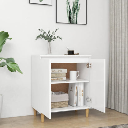 Sideboard with Solid Wood Legs White 60x35x70 cm Engineered Wood