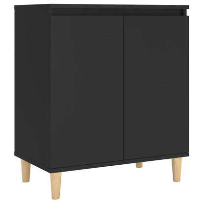 Sideboard with Solid Wood Legs Black 60x35x70 cm Engineered Wood