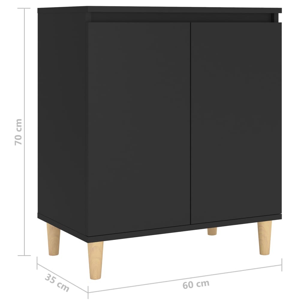 Sideboard with Solid Wood Legs Black 60x35x70 cm Engineered Wood