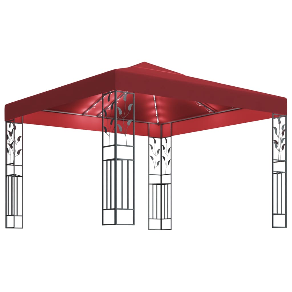 Gazebo with LED String Lights 3x3 m Wine Red